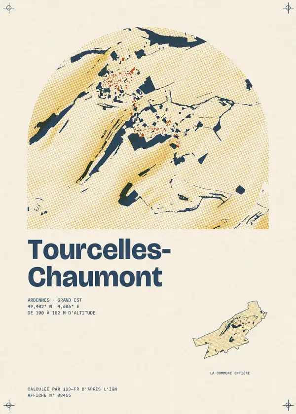 Affiche de Tourcelles-Chaumont, calculée par 123-fr d'après l'IGN