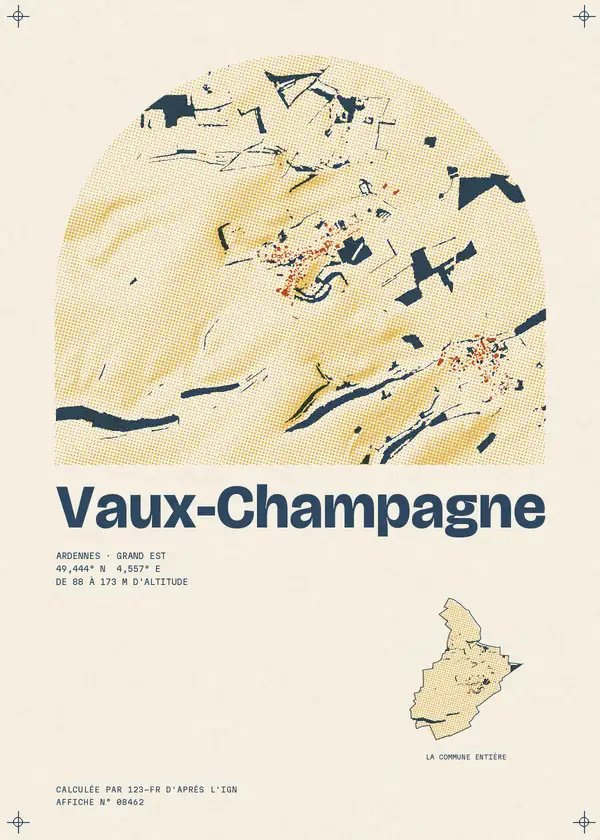 Affiche de Vaux-Champagne, calculée par 123-fr d'après l'IGN