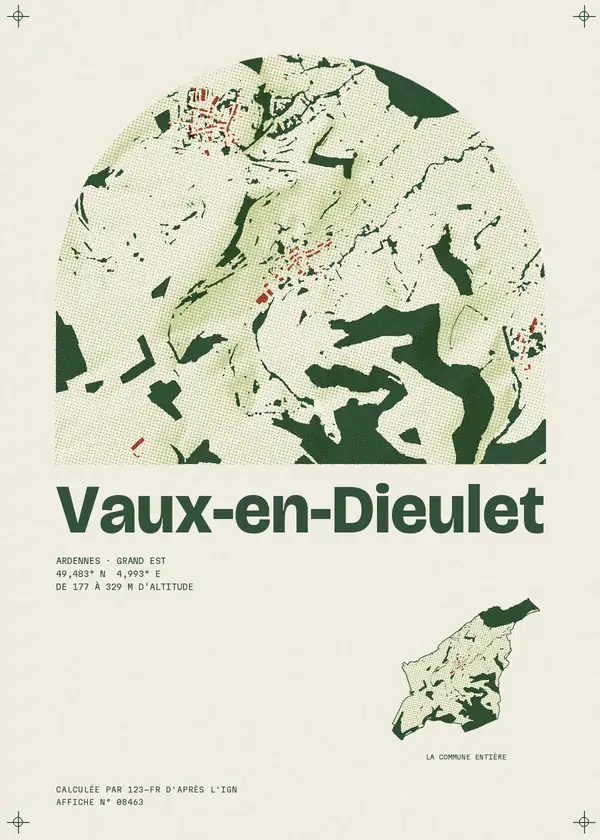 Affiche de Vaux-en-Dieulet, calculée par 123-fr d'après l'IGN