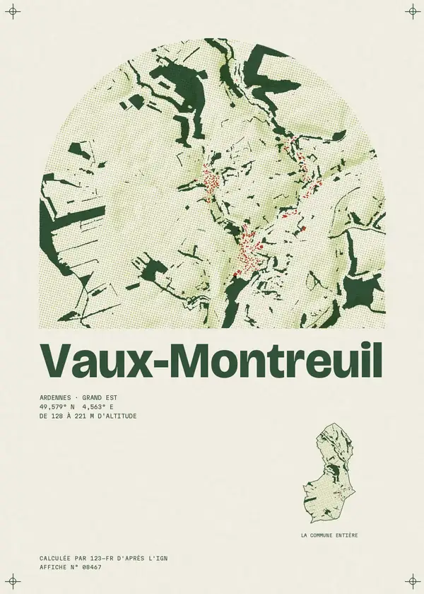Affiche de Vaux-Montreuil, calculée d'après l'IGN