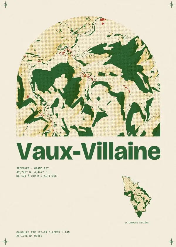 Affiche de Vaux-Villaine, calculée par 123-fr d'après l'IGN