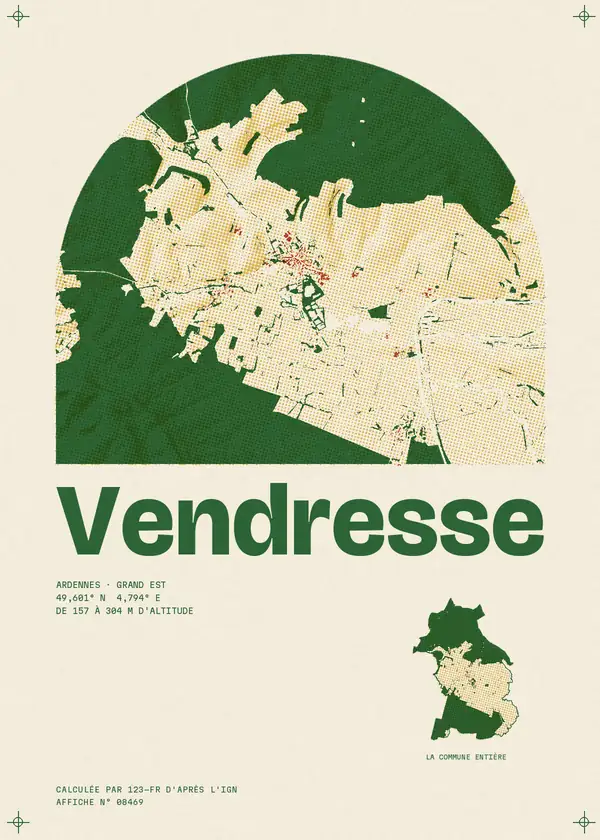 Affiche de Vendresse, calculée par 123-fr d'après l'IGN