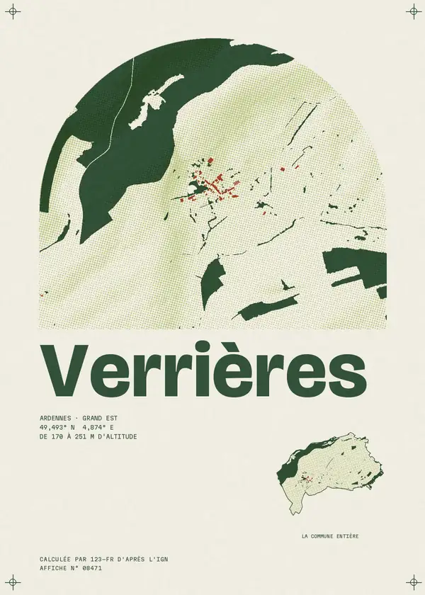 Affiche de Verrières, calculée par 123-fr d'après l'IGN