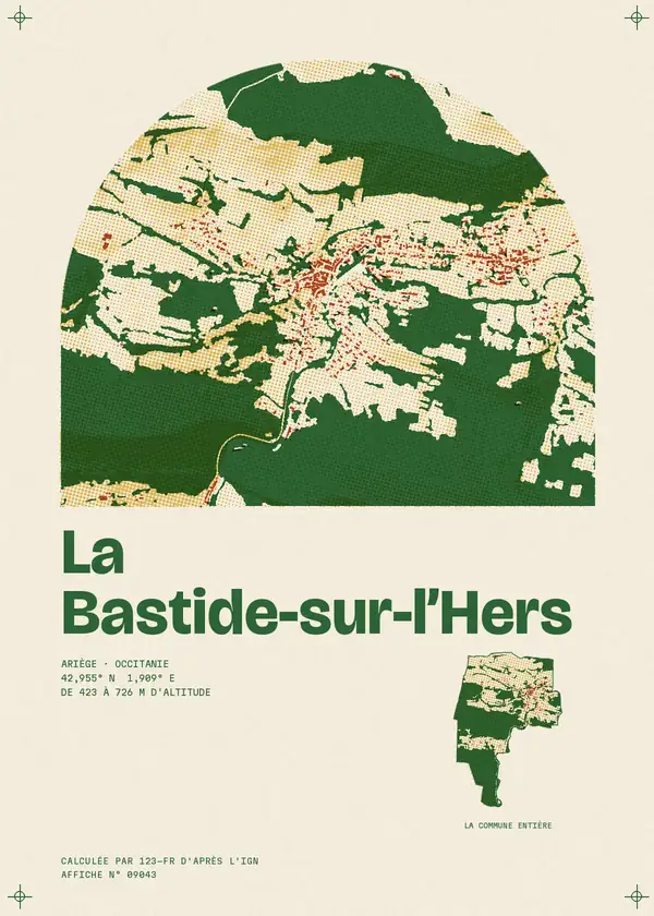 Affiche de La Bastide-sur-l'Hers, calculée par 123-fr d'après l'IGN