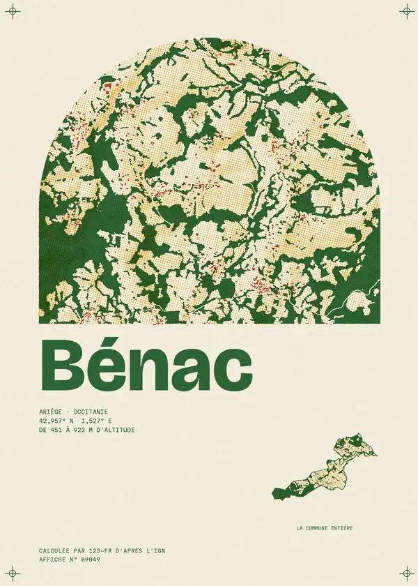 Affiche de Bénac, calculée par 123-fr d'après l'IGN