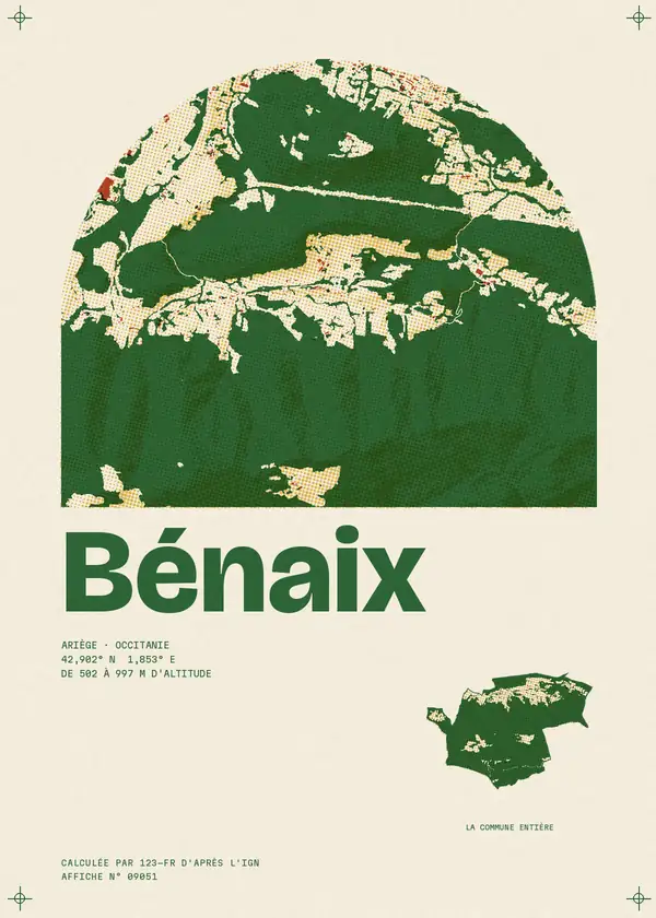 Affiche de Bénaix, calculée par 123-fr d'après l'IGN