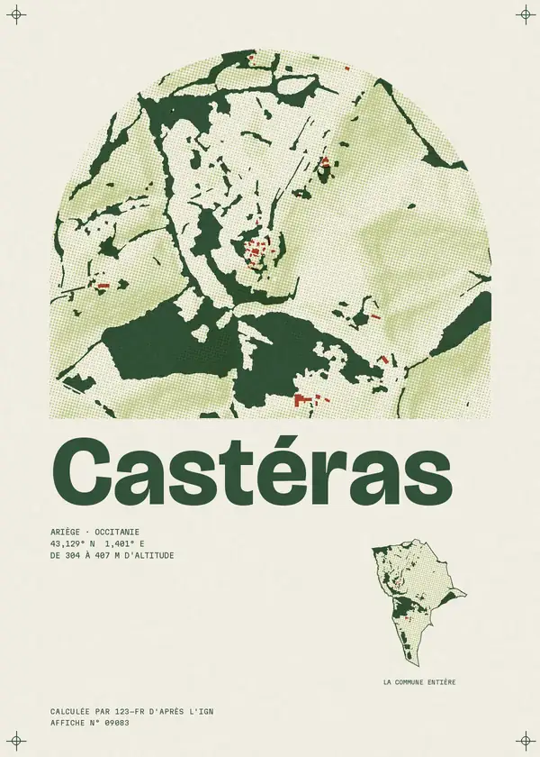 Affiche de Castéras, calculée par 123-fr d'après l'IGN