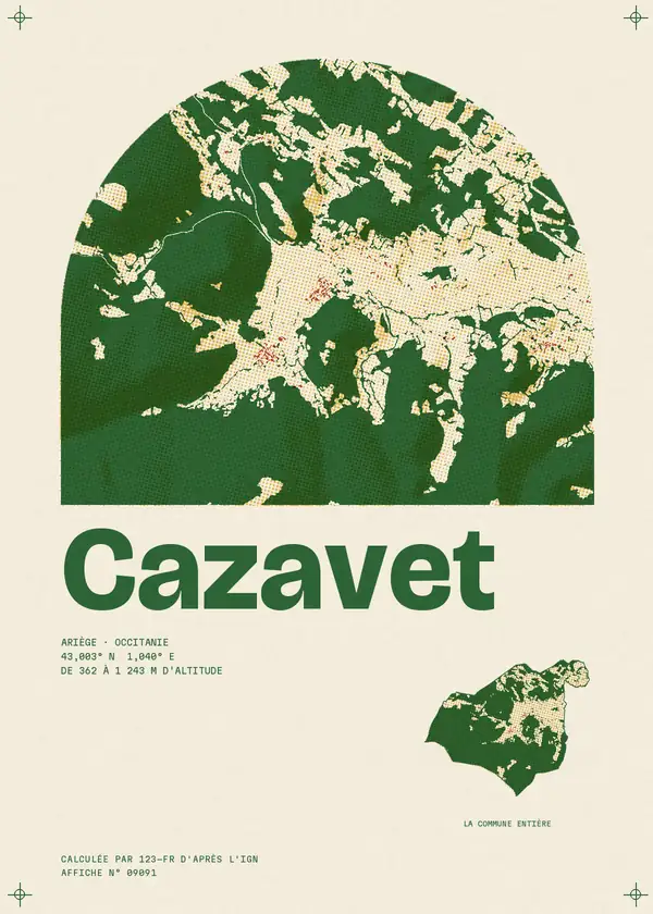 Affiche de Cazavet, calculée par 123-fr d'après l'IGN