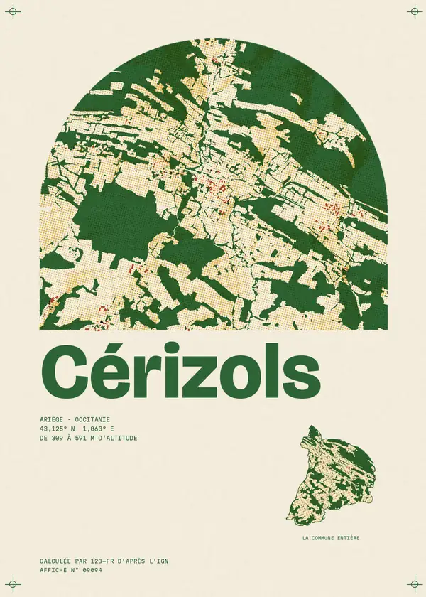 Affiche de Cérizols, calculée par 123-fr d'après l'IGN