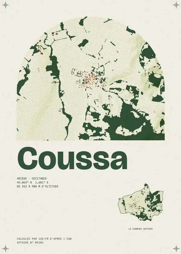 Affiche de Coussa, calculée par 123-fr d'après l'IGN