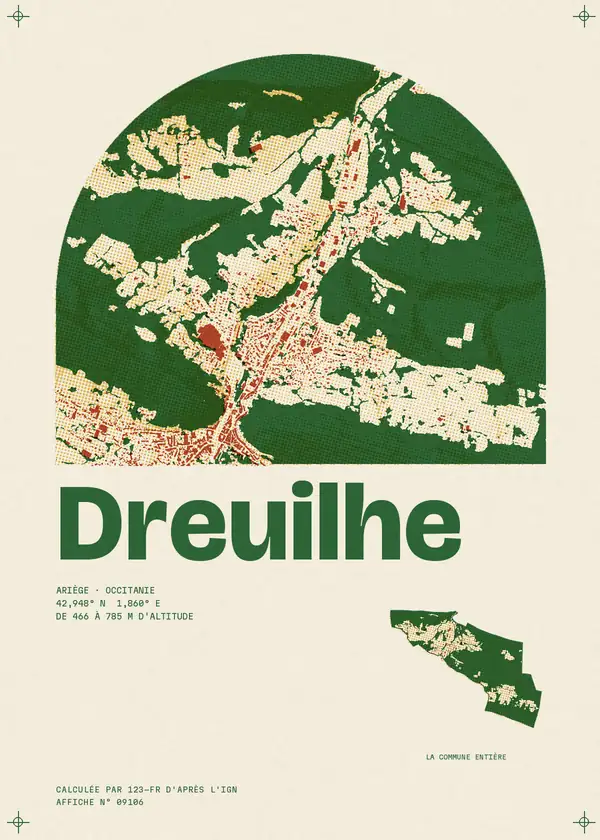 Affiche de Dreuilhe, calculée par 123-fr d'après l'IGN