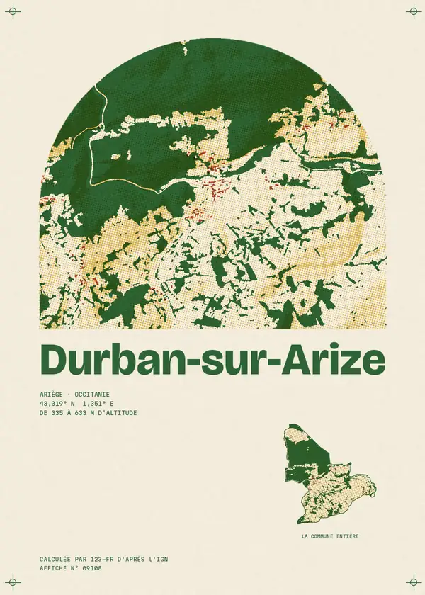 Affiche de Durban-sur-Arize, calculée par 123-fr d'après l'IGN