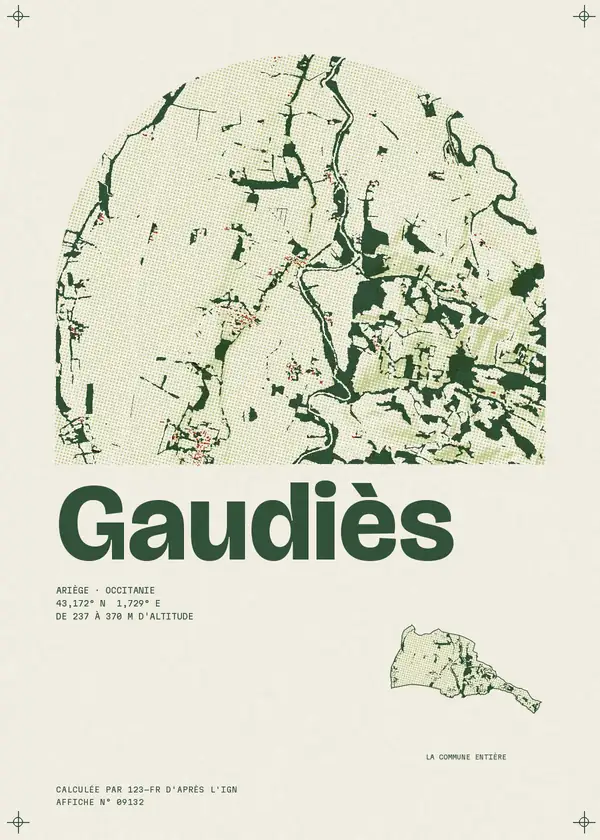 Affiche de Gaudiès, calculée par 123-fr d'après l'IGN