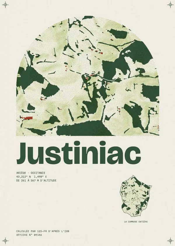 Affiche de Justiniac, calculée par 123-fr d'après l'IGN
