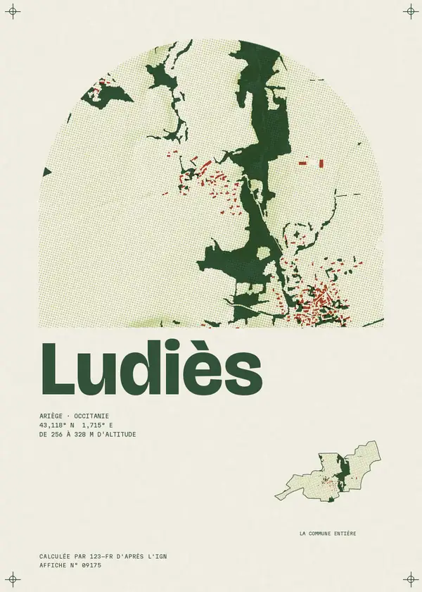 Affiche de Ludiès, calculée par 123-fr d'après l'IGN