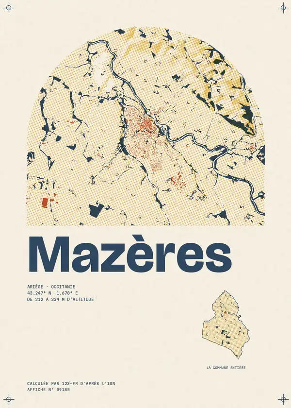 Affiche de Mazères, calculée par 123-fr d'après l'IGN