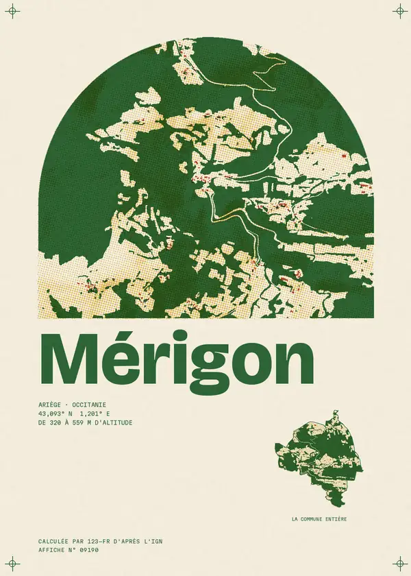 Affiche de Mérigon, calculée par 123-fr d'après l'IGN