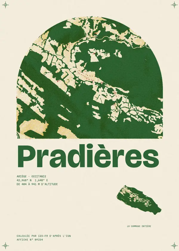 Affiche de Pradières, calculée par 123-fr d'après l'IGN