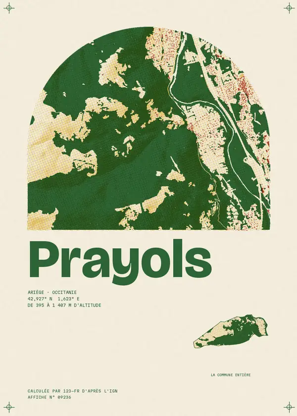 Affiche de Prayols, calculée par 123-fr d'après l'IGN