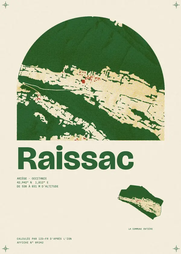 Affiche de Raissac, calculée par 123-fr d'après l'IGN