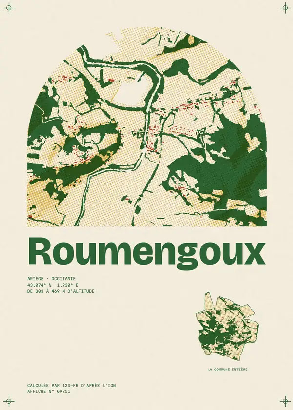 Affiche de Roumengoux, calculée par 123-fr d'après l'IGN