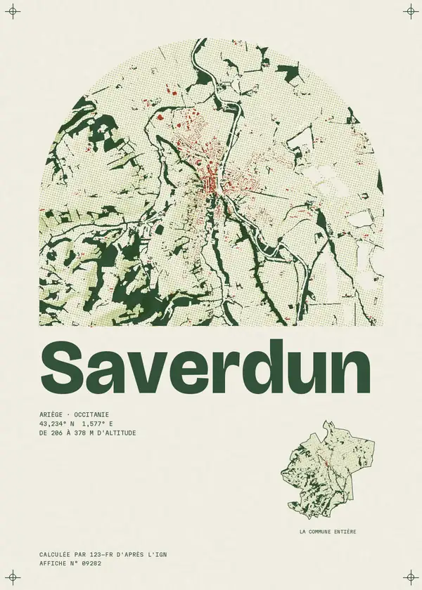 Affiche de Saverdun, calculée par 123-fr d'après l'IGN
