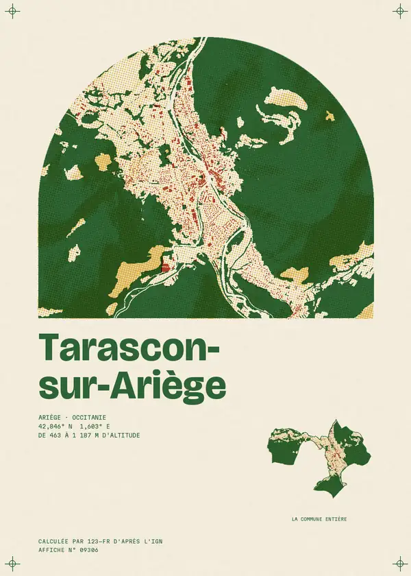 Affiche de Tarascon-sur-Ariège, calculée par 123-fr d'après l'IGN