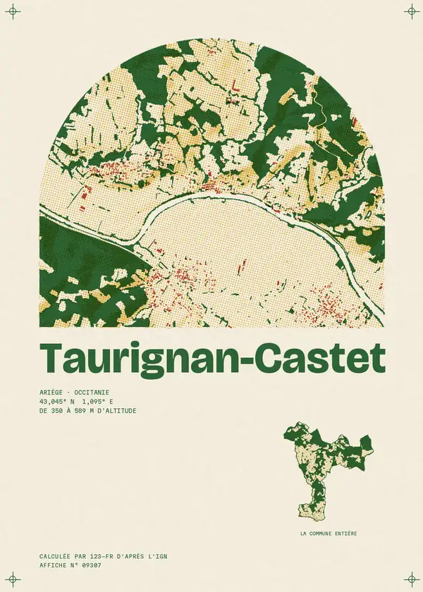 Affiche de Taurignan-Castet, calculée par 123-fr d'après l'IGN