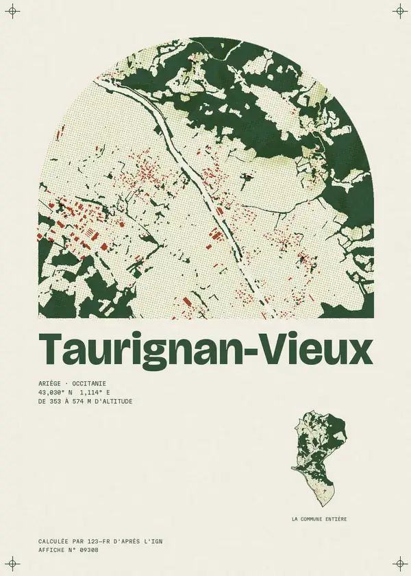 Affiche de Taurignan-Vieux, calculée par 123-fr d'après l'IGN