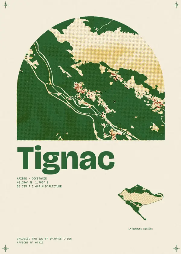 Affiche de Tignac, calculée par 123-fr d'après l'IGN