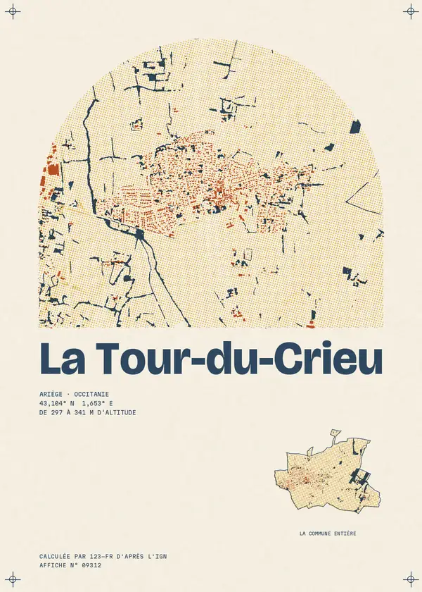 Affiche de La Tour-du-Crieu, calculée par 123-fr d'après l'IGN