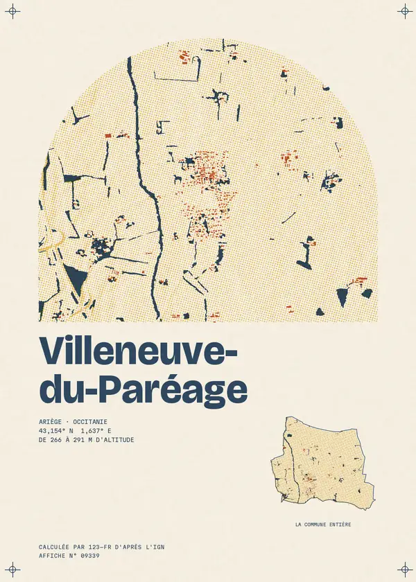 Affiche de Villeneuve-du-Paréage, calculée par 123-fr d'après l'IGN