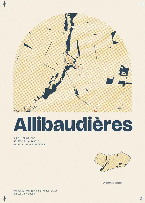 Affiche de Allibaudières, calculée par 123-fr d'après l'IGN