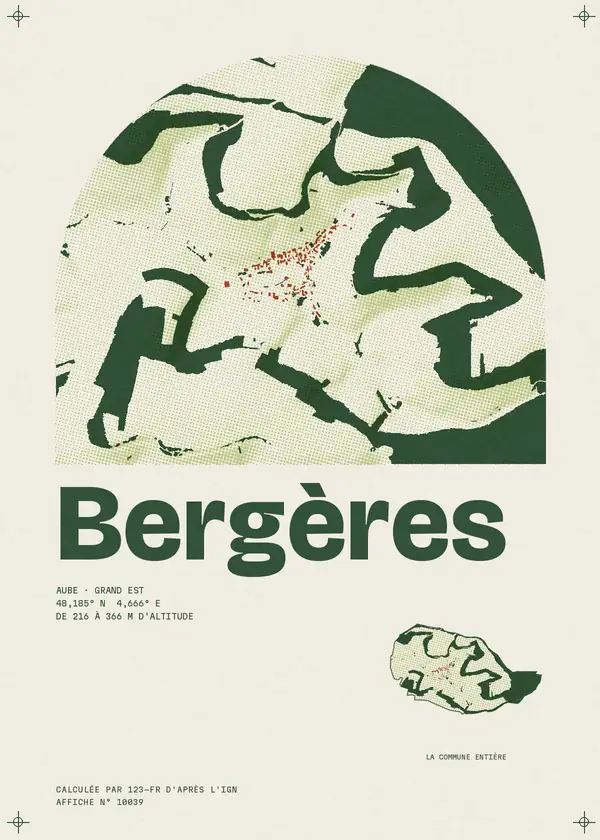 Affiche de Bergères, calculée par 123-fr d'après l'IGN