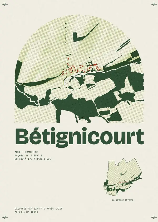 Affiche de Bétignicourt, calculée par 123-fr d'après l'IGN