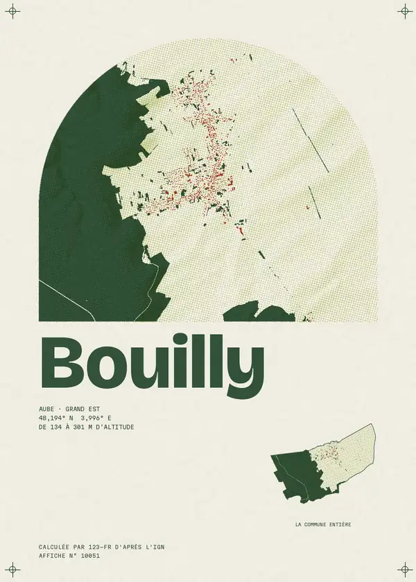 Affiche de Bouilly, calculée par 123-fr d'après l'IGN