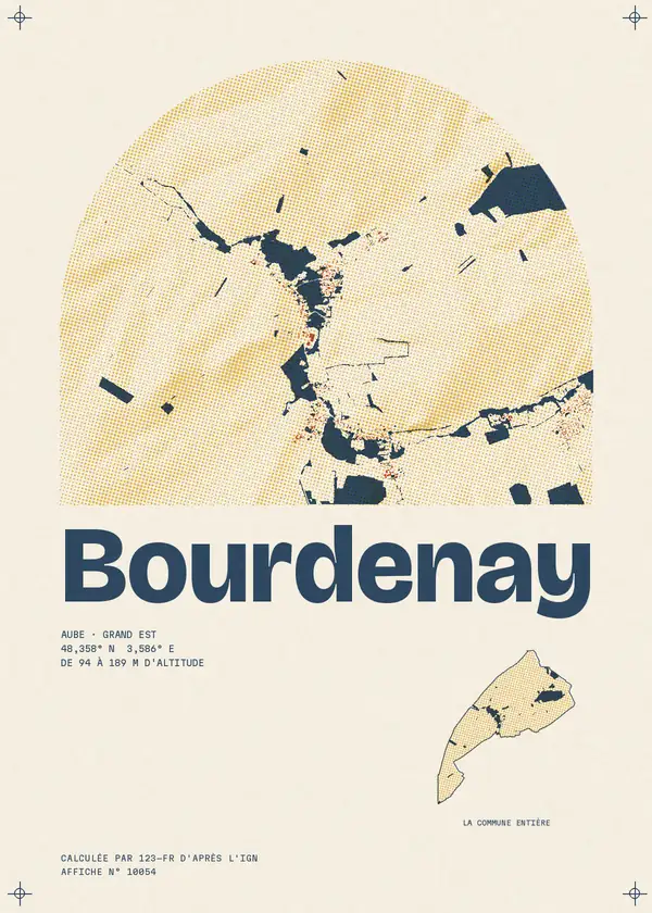 Affiche de Bourdenay, calculée par 123-fr d'après l'IGN