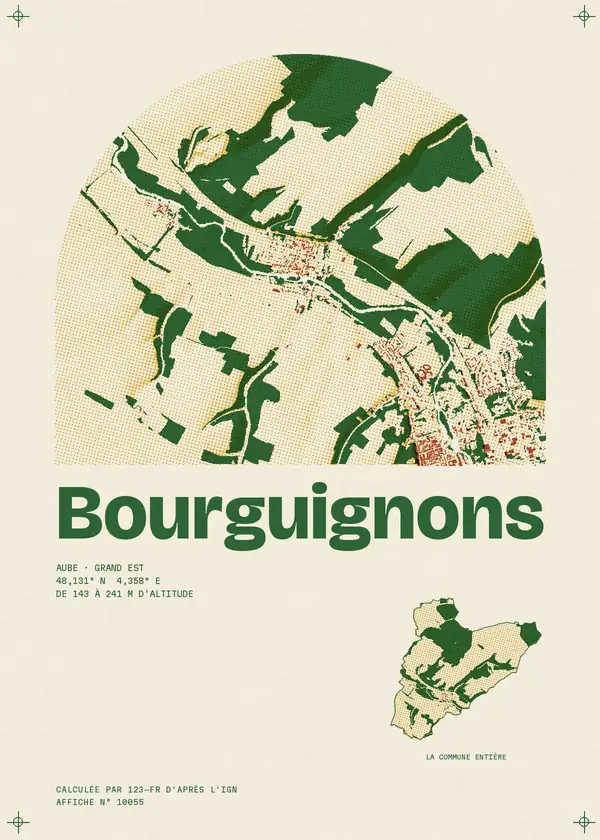Affiche de Bourguignons, calculée par 123-fr d'après l'IGN
