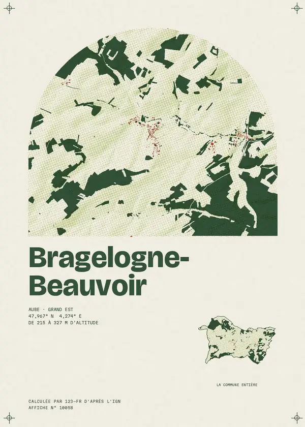 Affiche de Bragelogne-Beauvoir, calculée par 123-fr d'après l'IGN