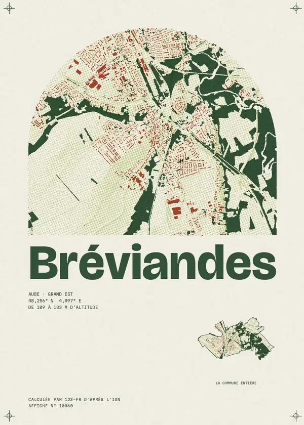 Affiche de Bréviandes, calculée par 123-fr d'après l'IGN