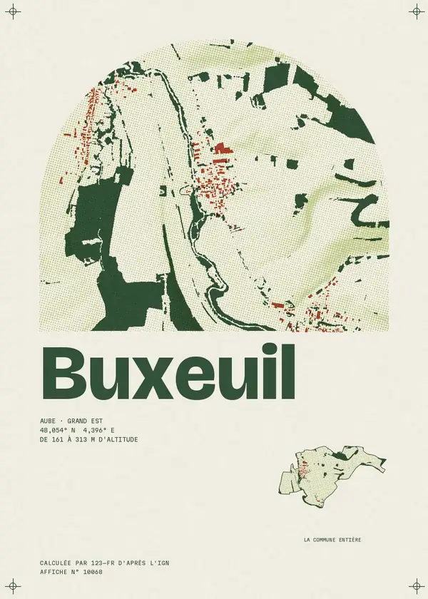 Affiche de Buxeuil, calculée par 123-fr d'après l'IGN