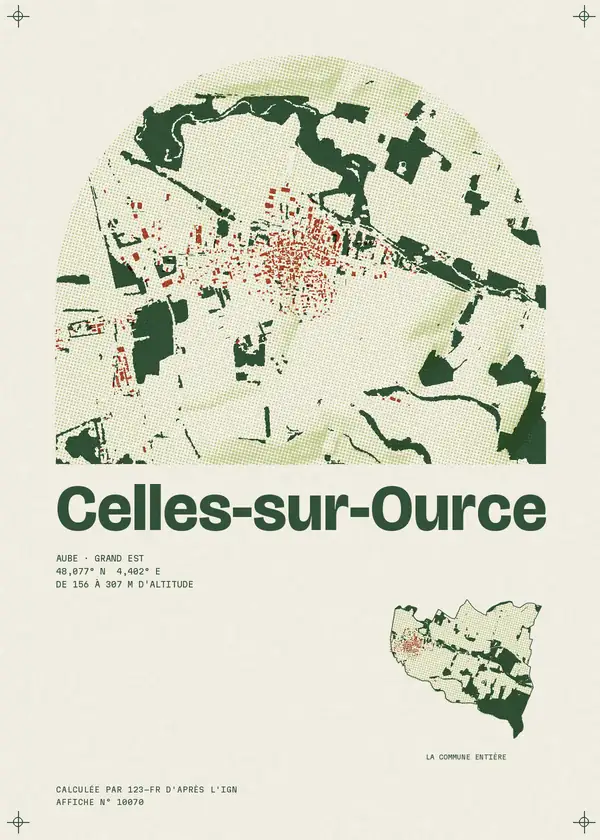 Affiche de Celles-sur-Ource, calculée par 123-fr d'après l'IGN
