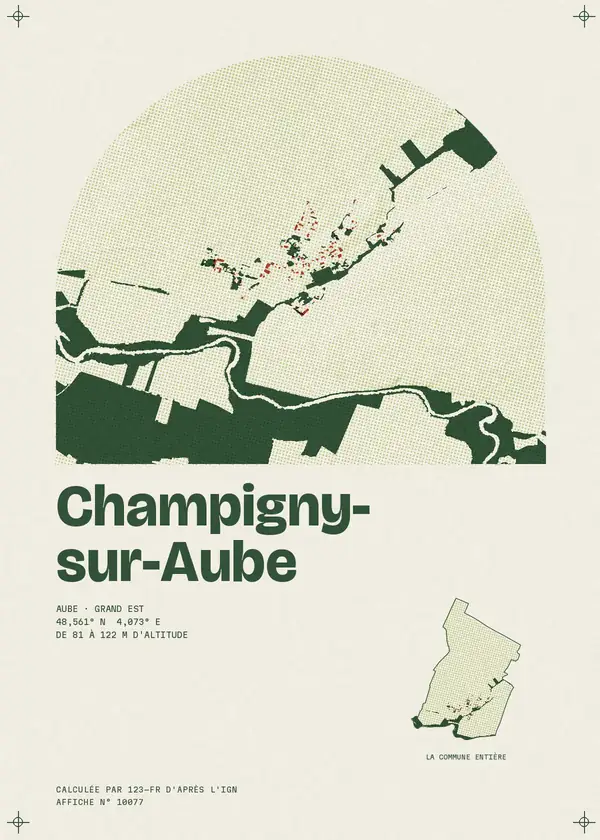 Affiche de Champigny-sur-Aube, calculée par 123-fr d'après l'IGN