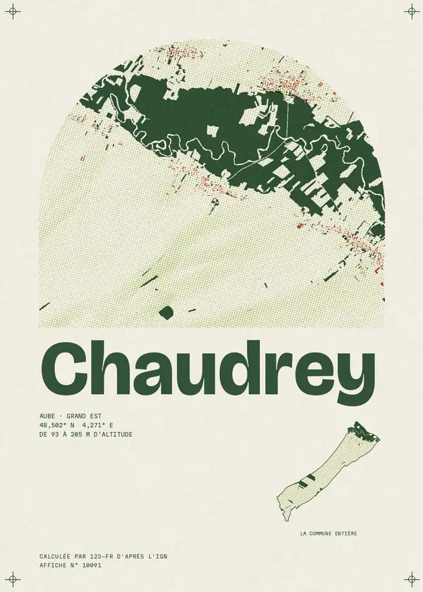 Affiche de Chaudrey, calculée par 123-fr d'après l'IGN