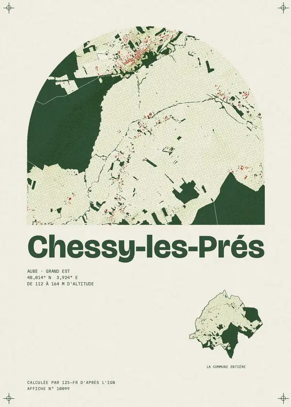 Affiche de Chessy-les-Prés, calculée par 123-fr d'après l'IGN