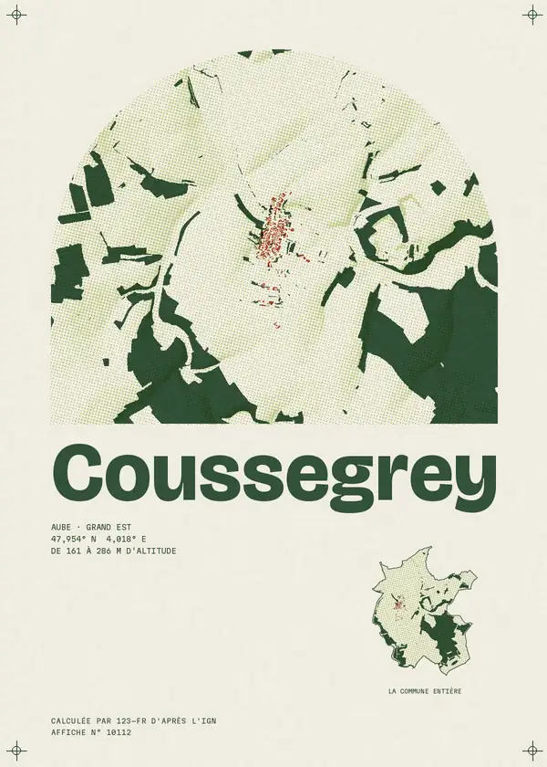 Affiche de Coussegrey, calculée par 123-fr d'après l'IGN
