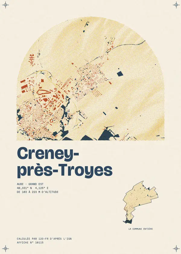 Affiche de Creney-près-Troyes, calculée par 123-fr d'après l'IGN