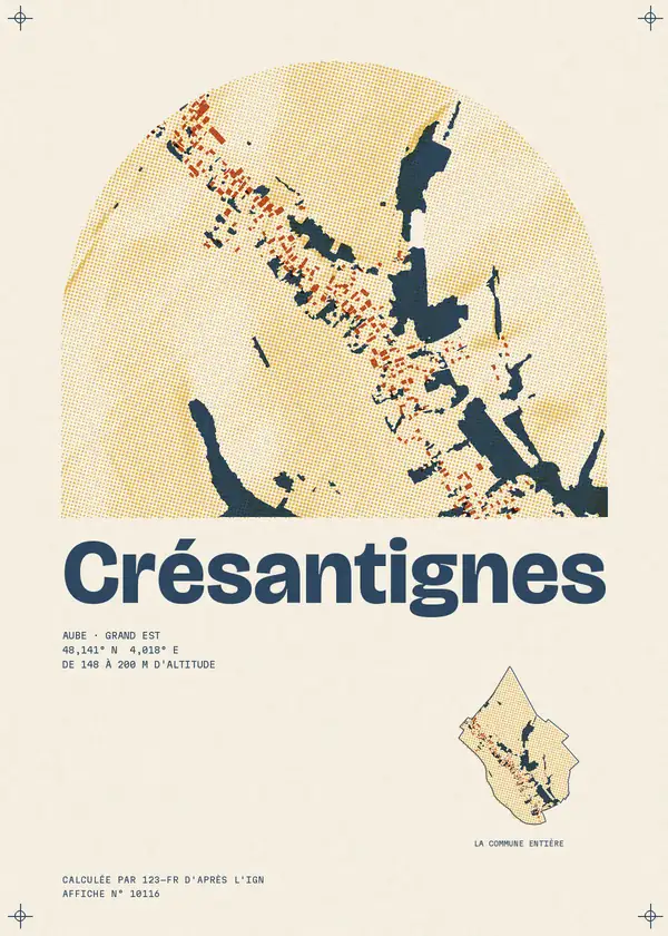 Affiche de Crésantignes, calculée par 123-fr d'après l'IGN