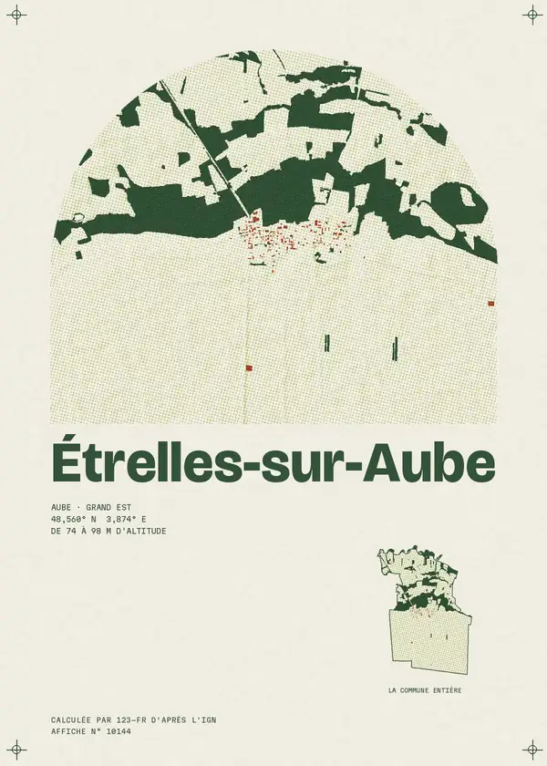 Affiche de Étrelles-sur-Aube, calculée par 123-fr d'après l'IGN