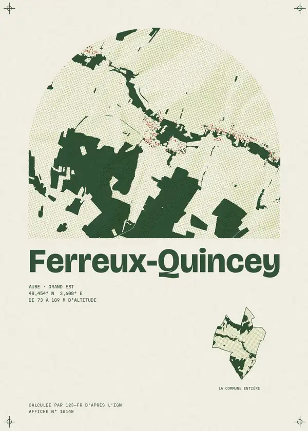 Affiche de Ferreux-Quincey, calculée par 123-fr d'après l'IGN